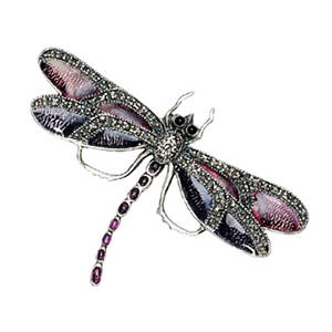 Dragonfly Enamel and Marcasite Pin
